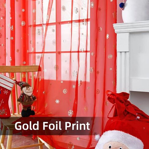 ستائر Youleyar Snowflake Christmas Voile الشفافة، طباعة رقائق فضية فاخرة، زوج معالجة برونزي معدني لتزيين نافذة العطلات، غرفة المعيشة، مجموعة من لوحتين باللون الأبيض 52Wx84L in Saudi Arabia