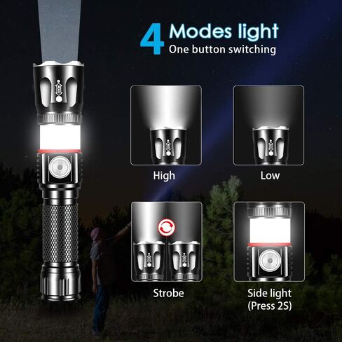 Tactical Flashlight Rechargeable, High Lumens Led Flashlights Handheld-Magnetic Base, Super Bright, Zoomable, Water-Resistance, 4 Modes, Powerful Flash Light for Camping, Hiking and Emergence in Saudi Arabia
