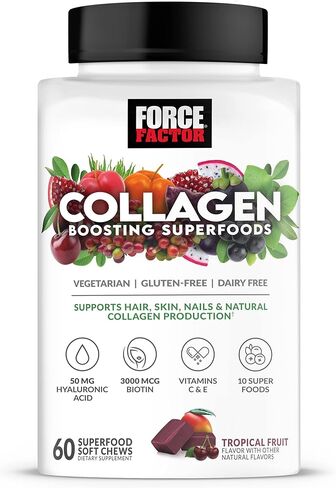 FORCE FACTOR Collagen Boosting Superfoods with Biotin, Hyaluronic Acid, Bamboo, and Hair, Skin, and Nails Vitamins, Nail Strengthener and Skin Supplement, 60 Vegetable Capsules in Saudi Arabia