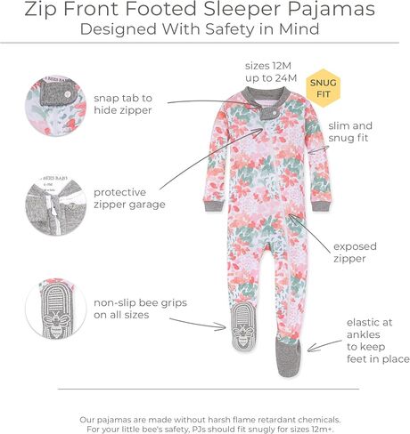 Burt's Bees Baby Baby Girls' Unisex Pajamas, Zip-Front Non-Slip Footed Sleeper Pjs, Organic Cotton in Saudi Arabia