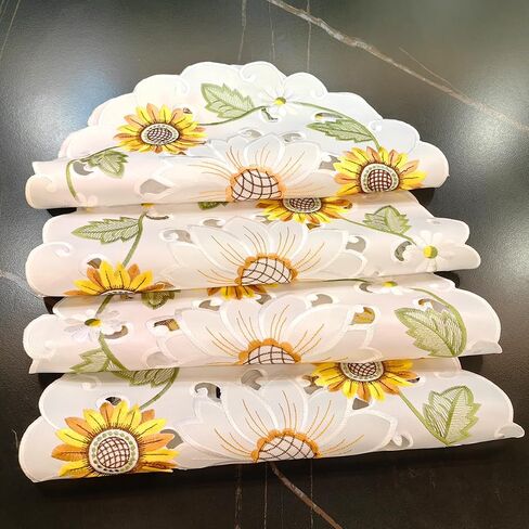 Table Runner 70 Inches Long, Textured Fabric Runner Embroidered Sunflower Cutwork Dresser Farmhouse Scarf for Home Kitchen Dining Table Top Decorations 14"x 70" in Saudi Arabia