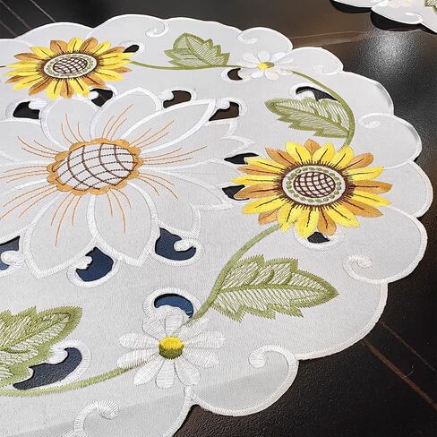 Table Runner 70 Inches Long, Textured Fabric Runner Embroidered Sunflower Cutwork Dresser Farmhouse Scarf for Home Kitchen Dining Table Top Decorations 14"x 70" in Saudi Arabia