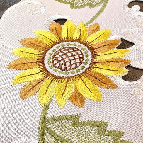 Table Runner 70 Inches Long, Textured Fabric Runner Embroidered Sunflower Cutwork Dresser Farmhouse Scarf for Home Kitchen Dining Table Top Decorations 14"x 70" in Saudi Arabia