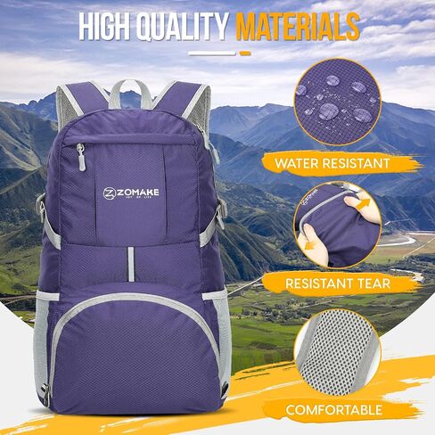 ZOMAKE Lightweight Packable Backpack 35L - Light Foldable Backpacks Water Resistant Collapsible Hiking Backpack - Compact Folding Day Pack for Travel Camping(Sliver Grey) in Saudi Arabia