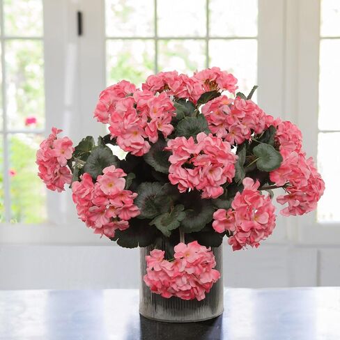 18" Real Touch Red Geranium Bush - UV-Protected Fake Flowers with Vibrant Green Leaves, Perfect for Indoor & Outdoor Decor, Versatile Home Decoration in Saudi Arabia