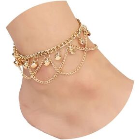 Gold Plated Anklets for Woman Charm Bracelets Anklets,Boho Dainty Adjust Beach Anklet Cuban Link Chain Bell Sliver Anklets Bracelets for Woman Anklets