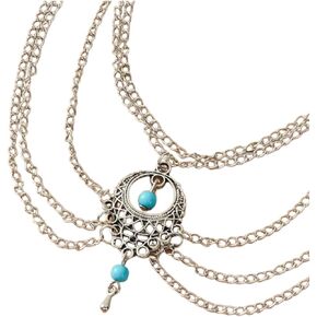 Retro Women Anklet Hollow Turquoise Water Drop Foot Bare Chain Female Ankle Chain Jewelry Silver, like Bollywood style