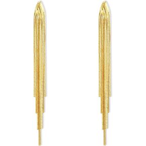 Fashion Silver/Gold Long Thread Geometric studs Earrings Punk Sleek Metal Long Chain Tassel Drop Dangle Earrings for Woman Girls Jewelry Gifts