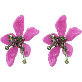 Acrylic Flower Drop Stud Earrings Bohemian Resin Crystal Beaded Floral Costume Statement Wedding Earring For Women Girl Bar Party Fashion Jewelry Orange Purple