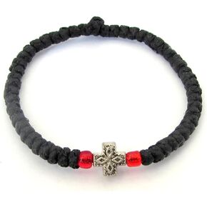 Iconsgr Handmade Christian Orthodox Komboskoini, Prayer Rope Bracelet Black - 5607b