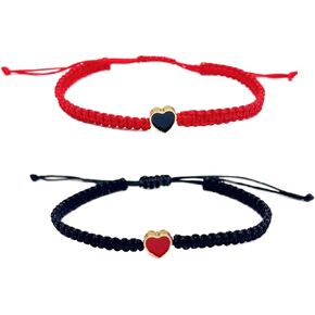 2Pcs/Set Colorful Heart Beaded Matching Bracelets Sweet Heart Braided Adjustable Bracelets Couple Friendships Long Distance Bracelets for Lover Best Friends