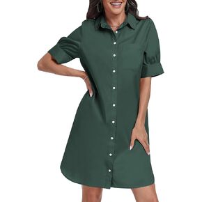 ANRABESS Women's Shirt Dress Short Sleeve Loose Casual Summer Button Down Tunic Dresses with Pockets