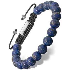 RTZN® Lapis Lazuli Bracelet for Men – Premium Artisan Handcrafted Authentic Lapis Lazuli Men's Beaded Bracelet – Adjustable Blue Crystal Bracelet for Men (Mykonos)
