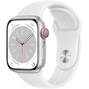 Apple Watch Series 8 (GPS + Cellular, 41mm) - Silver Aluminum Case with White Sport Band, M/L (Renewed)