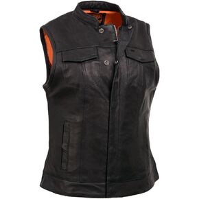 Milwaukee Leather MLL4512 Women’s Black Leather 'Lashes' Club Style Motorcycle Rider Vest W/Concealed Dual Closure