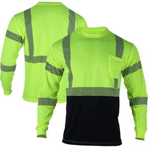 FONIRRA Safety Reflective High Visibility T Shirts for Men with Long Sleeve Construction Work Shirts ANSI Class 3(Black,S)