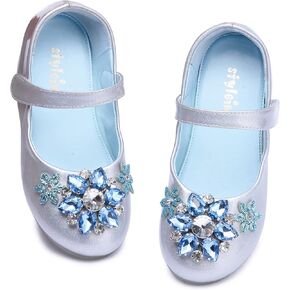 Stylein الفتيات طفل صغير/طفل كبير ماري جين راقصة الباليه أحذية مسطحة فستان أحذية فتاة باليه أحذية مسطحة حفلة مدرسة أحذية زفاف أزرق in Kuwait