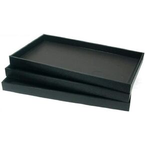 RJ Displays- 3-pack Black plastic Stackable Standard size Jewelry Display trays. For Display of Jewelry Rings, Bracelets, Necklaces, Pendants, and Beads in inserts and pads.