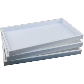 RJ Displays- 3-pack Black plastic Stackable Standard size Jewelry Display trays. For Display of Jewelry Rings, Bracelets, Necklaces, Pendants, and Beads in inserts and pads.