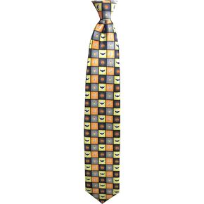 Men's Spooky Halloween Squares Jack-O'-Lantern Ghost Candy Corn Bats Clip-On Neck Tie