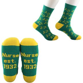 G2TUP 2 Pairs Nursing Sorority Inspired Socks Chi Line Gift Nurse Est 1932 Green and Yellow Crew Socks Chi Gift
