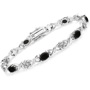 Gem Stone King 925 Sterling Silver Black Onyx Tennis Bracelet For Women (3.20 Cttw, Gemstone December Birthstone, Oval 6X4MM, 7 Inch)
