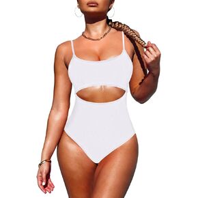 Pink Queen Women's One Piece Swimsuit Spaghetti Strap Scoop Neck Cutout High Waisted Bathing Suit Monokini