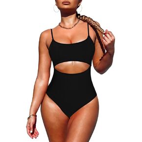 Pink Queen Women's One Piece Swimsuit Spaghetti Strap Scoop Neck Cutout High Waisted Bathing Suit Monokini