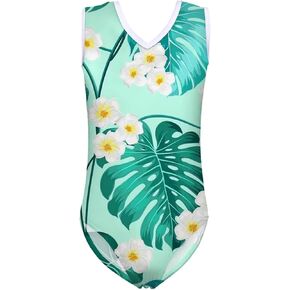 Purple Butterfly Print Girls Gymnastics Leotards Sport Active ear One Pieces Swimsuit for Kids,3-14Years