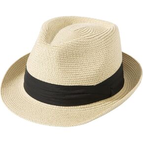 قبعة Lanzom للنساء والرجال قصيرة الحافة من القش قبعة بنما فيدورا قبعة صيفية للشاطئ والشمس تريلبي قبعة قابلة للطي in Kuwait