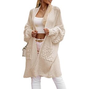 Pink Queen Oversized Long Cardigan for Women Trendy Fall Casual Open Front Long Sleeve Cable Chunky Sweater Coat Outerwear