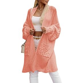 سترة طويلة كبيرة الحجم من Pink Queen للنساء، كاجوال للخريف، مفتوحة من الأمام، بأكمام طويلة، سترة مكتنزة، معطف خارجي
