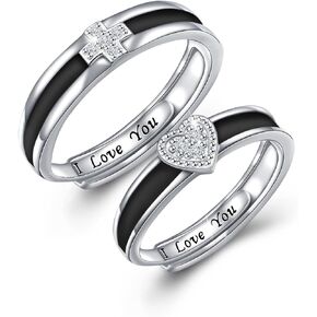 925 Sterling Silver Rings Promise Rings for Couples, Cross Heart Matching Rings for Couples Engraved I LOVE YOU Couples Rings Wedding Ring Sets for Him and Her