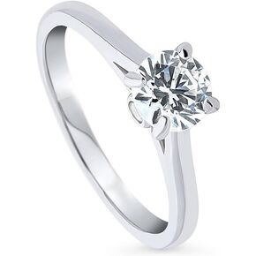 BERRICLE Sterling Silver Solitaire Wedding Engagement Rings 0.8 Carat Round Cubic Zirconia CZ Promise Ring for Women, Rhodium Plated Size 4-10