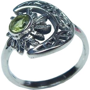 Crescent Moon And Sun Natural Peridot Round Faceted Gemstone 925 Sterling Silver Peridot Ring Jewelry for Good Luck Promise Ring Vintage Ring Birthday Gift Gift For Her