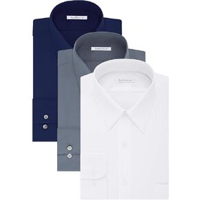 Van Heusen Big and Tall Mens Dress Shirts Tall Fit Poplin Point Collar, White/Grey/Persian Blue, 18" Neck 37"-38" Sleeve