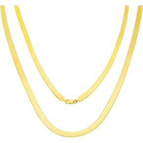 Nuragold 14k Yellow Gold 6mm Solid Herringbone Silky Flat High Polish Chain Necklace, Mens Womens Lobster Clasp 16" 18" 20" 22" 24"