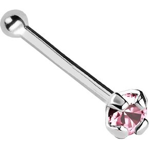 Jewelry Avalanche 22G Solid 14Kt Gold Nose Bone Stud with Prong Set real Pink Tourmaline Gemstone, 14kt Yellow Gold or 14kt White Gold - October Birthstone Nose Ring