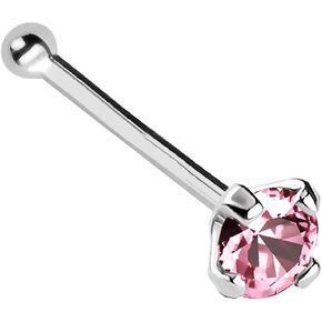 Jewelry Avalanche 22G Solid 14Kt Gold Nose Bone Stud with Prong Set real Pink Tourmaline Gemstone, 14kt Yellow Gold or 14kt White Gold - October Birthstone Nose Ring in Kuwait