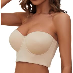 Women Strapless Bra Longline Corset Bra Hide Back Fat with No-Slip Silicone Strip