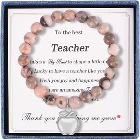 Teacher Appreciation Gifts Bracelets, Teacher Valentine Gifts for Women Men, Stretch Beads Bracelet Jewelry with Gift Message Card