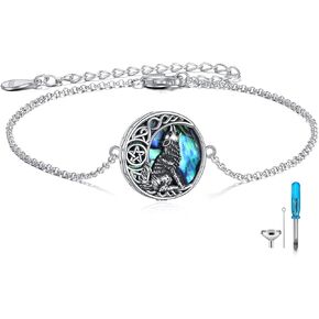 POPLYKE Wolf Urn Bracelet 925 Sterling Silver Women's Ashes Pendant Bracelet for Women Men