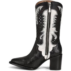 Cuadra Women's Cowgirl Boot in Genuine Python Leather Black with Fringes 4Q09PH