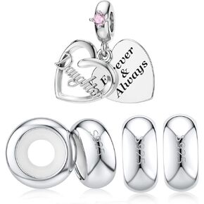DALARAN Daughter Charms 4pcs Sterling Silver Charm Stoppers Fit Pandora Charms Bracelet Bangle (Silver-4pcs)