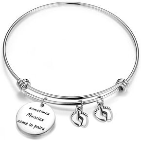 bobauna Mom Of Twins Gift Sometimes Miracles Come In Pairs Expandable Wire Bangle Bracelet Keychain Twins Jewelry