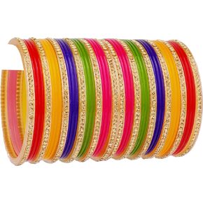 JD'Z COLLECTION Ethnic Fashion Jewelry Daily Wear Indian Designer Glass Plain Bangle Set For Girls & Women Churi Bracelet Traditional Bollywood Bangles Set Of 12