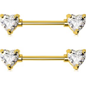 OUFER Titanium Nipple Rings, Heart Nipple Piercing Jewelry, Clear CZ Nipple Bars, Nipple Jewelry, 14G Nipple Rings for Women Sexy