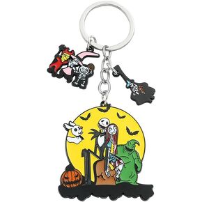 rongji jewelry Jack and Sally Charms Keychain, Horror Movie Nightmare Keychain Halloween Christmas Gift for Men Women