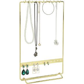 MyGift Modern Brass مطلي معدن سلك مجوهرات قلادة، أقراط وسوار منضدي فانيتي عرض حامل in Saudi Arabia