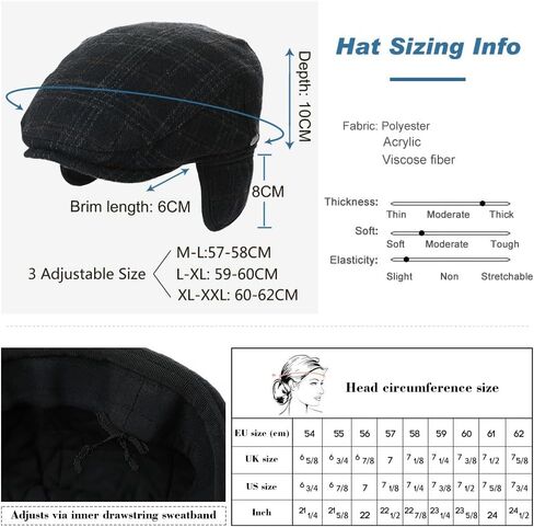 XL XXL Oversized Mens Duckbill Newsboy Flat Caps Trapper Wool Ivy Cap Earflap Golf Driver Hunting in Saudi Arabia